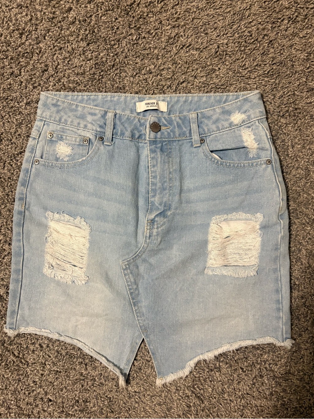 Forever 21 Light Blue Distressed Denim Skirt